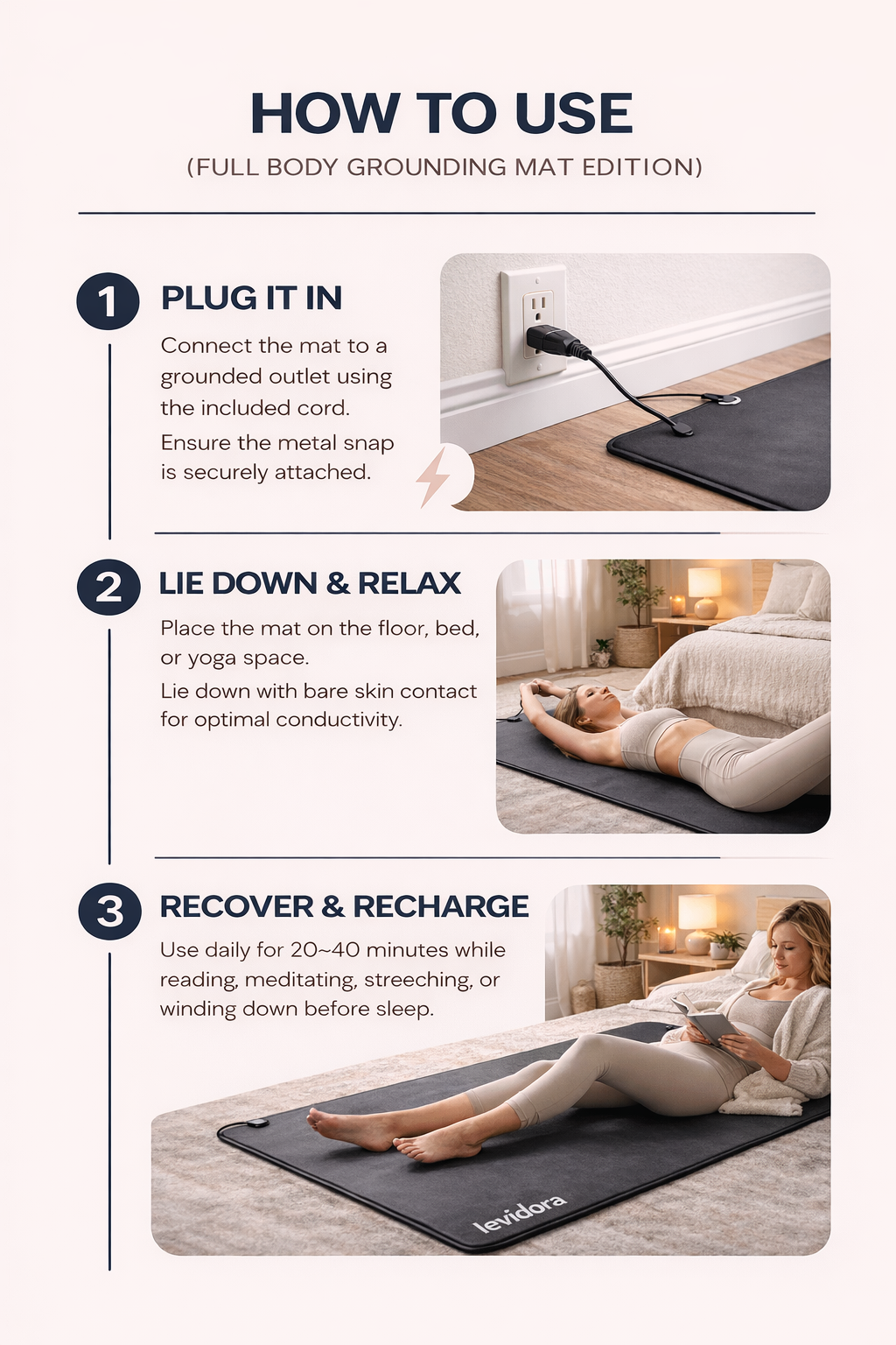 Levidora Ground Mat - Full Body Grounding Mat for Yoga & Sleep (60x90cm)